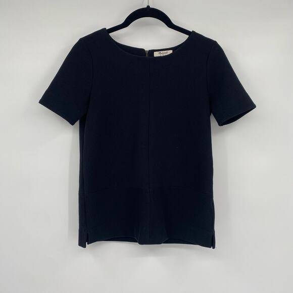 MADEWELL WOMEN'S BLACK TEXTURED SHORT SLEEVE BLOUSE TOP SIZE XS X-SMALL - Picture 1 of 10